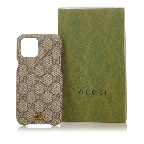 グッチ GGスプリーム オフィディア iPhone 12 Pro Max ケース 668408 ブラウン ベージュ PVC レザー スウェード メンズ GUCCI 【中古】