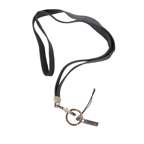 グッチ ブラック シルバー レザー メタル 携帯ストラップ ネックストラップ　 レディース GUCCI 【中古】