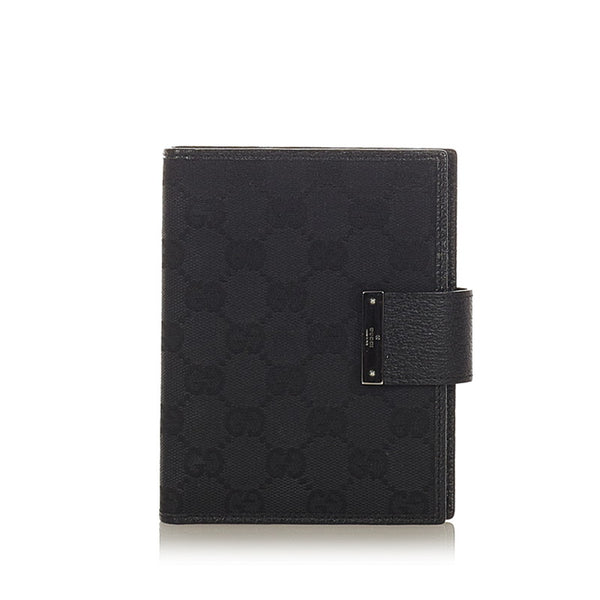 グッチ GGキャンバス 115240 ブラック キャンバス レザー 手帳カバー レディース GUCCI 【中古】