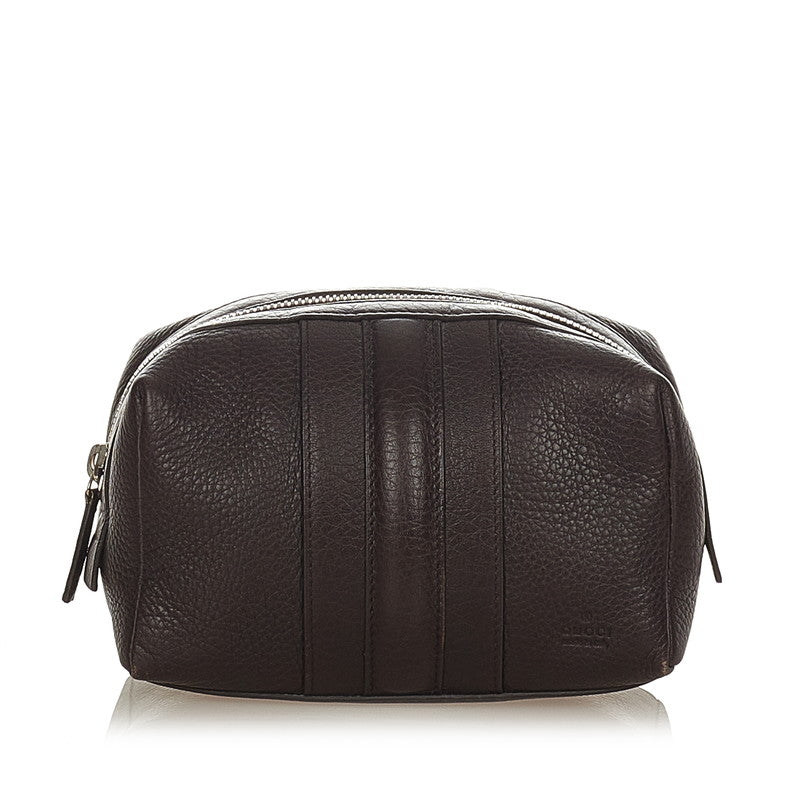 グッチ コスメポーチ 256636 ダークブラウン レザー ポーチ レディース GUCCI 【中古】