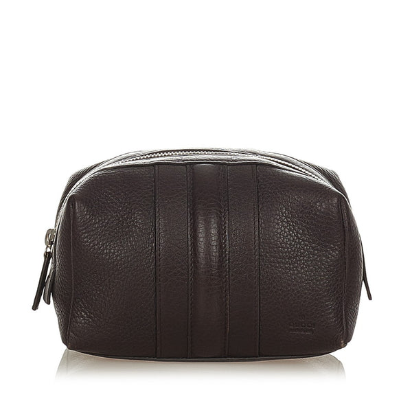 グッチ コスメポーチ 256636 ダークブラウン レザー ポーチ レディース GUCCI 【中古】