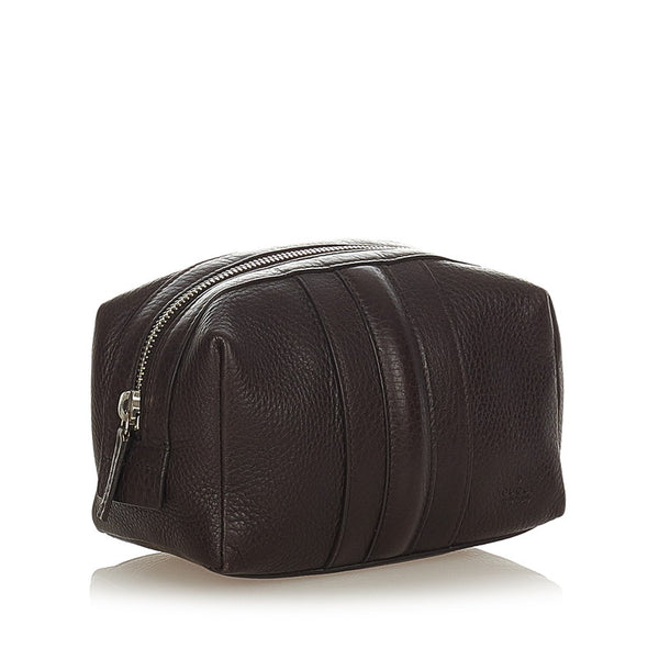 グッチ コスメポーチ 256636 ダークブラウン レザー ポーチ レディース GUCCI 【中古】