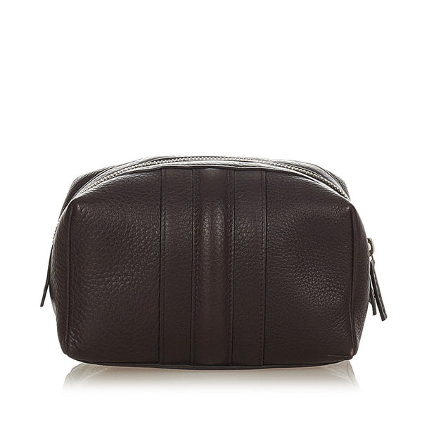 グッチ コスメポーチ 256636 ダークブラウン レザー ポーチ レディース GUCCI 【中古】