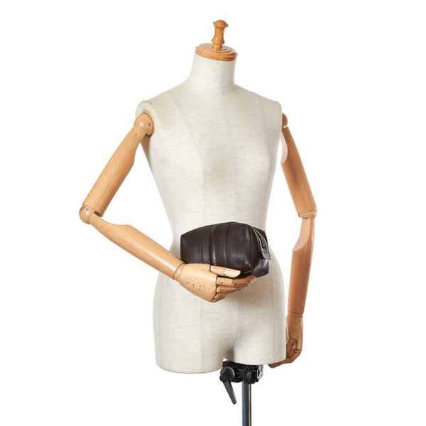 グッチ コスメポーチ 256636 ダークブラウン レザー ポーチ レディース GUCCI 【中古】