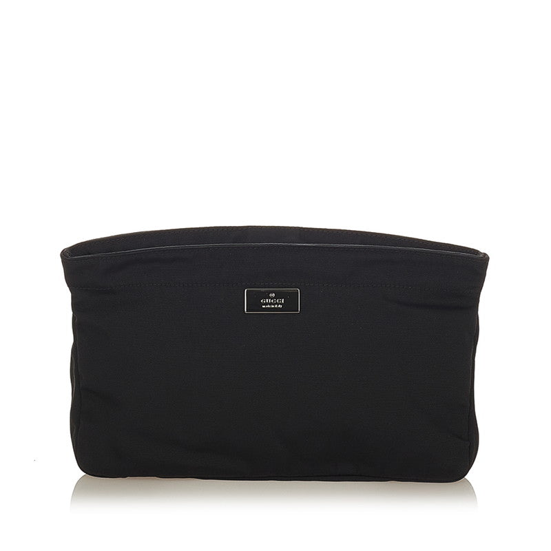 グッチ ロゴプレート 039 0969 ブラック キャンバス ポーチ レディース GUCCI 【中古】