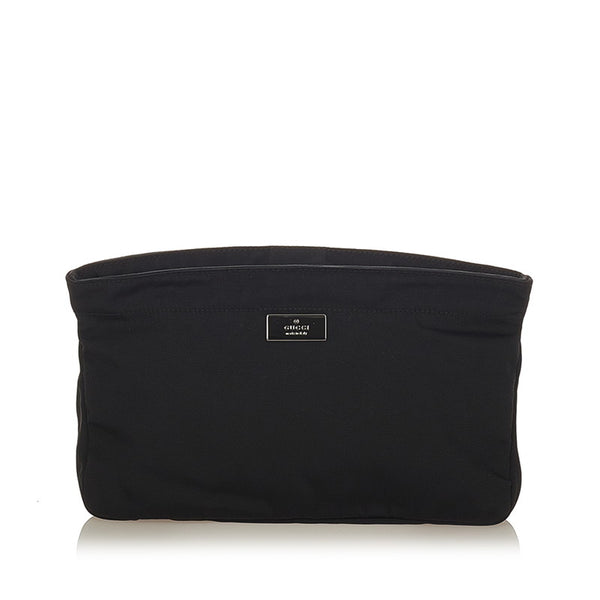 グッチ ロゴプレート 039 0969 ブラック キャンバス ポーチ レディース GUCCI 【中古】