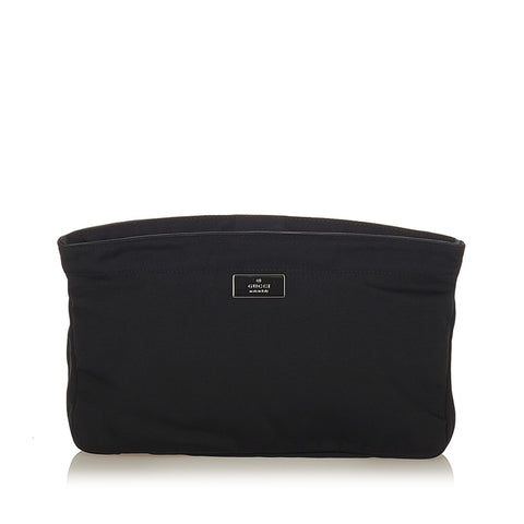 グッチ ロゴプレート 039 0969 ブラック キャンバス ポーチ レディース GUCCI 【中古】