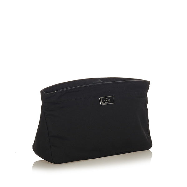 グッチ ロゴプレート 039 0969 ブラック キャンバス ポーチ レディース GUCCI 【中古】