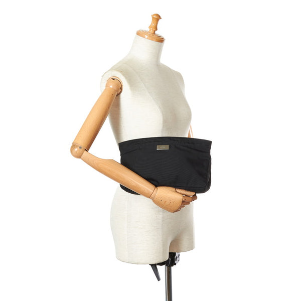 グッチ ロゴプレート 039 0969 ブラック キャンバス ポーチ レディース GUCCI 【中古】