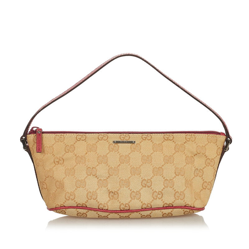 グッチ GGキャンバス 07198 ベージュ ピンク キャンバス レザー ポーチ レディース GUCCI 【中古】