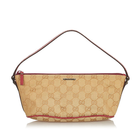グッチ GGキャンバス 07198 ベージュ ピンク キャンバス レザー ポーチ レディース GUCCI 【中古】