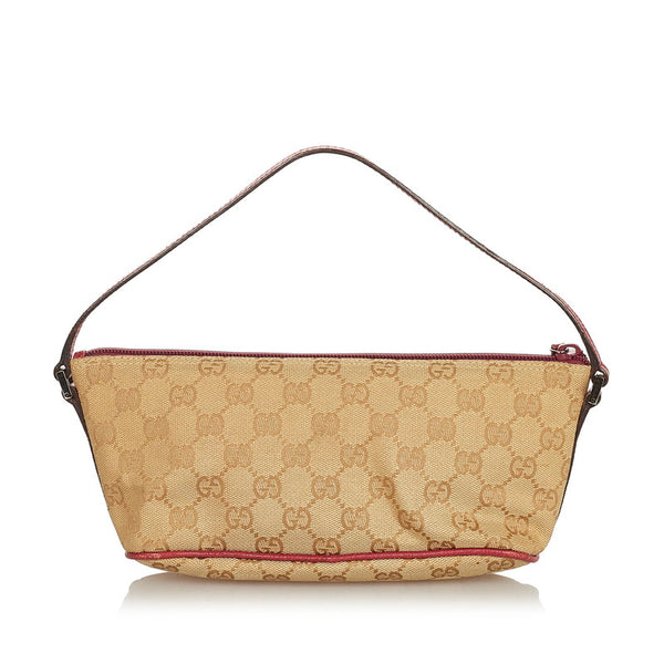 グッチ GGキャンバス 07198 ベージュ ピンク キャンバス レザー ポーチ レディース GUCCI 【中古】