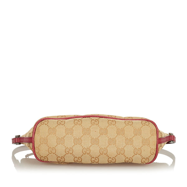 グッチ GGキャンバス 07198 ベージュ ピンク キャンバス レザー ポーチ レディース GUCCI 【中古】