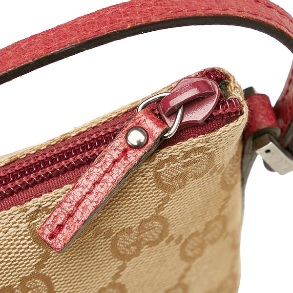 グッチ GGキャンバス 07198 ベージュ ピンク キャンバス レザー ポーチ レディース GUCCI 【中古】