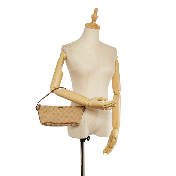 グッチ GGキャンバス 07198 ベージュ ピンク キャンバス レザー ポーチ レディース GUCCI 【中古】