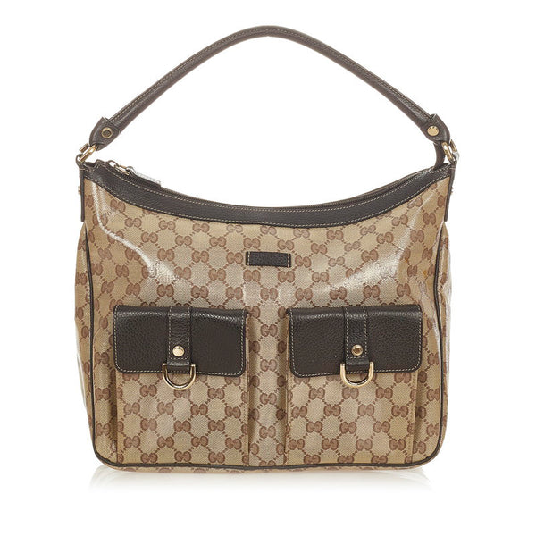 グッチ ＧＧクリスタル 239581 ブラウン  レザー コーティングキャンバス ショルダーバッグ レディース GUCCI 【中古】