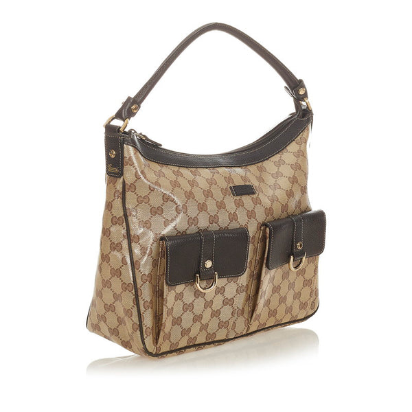 グッチ ＧＧクリスタル 239581 ブラウン  レザー コーティングキャンバス ショルダーバッグ レディース GUCCI 【中古】