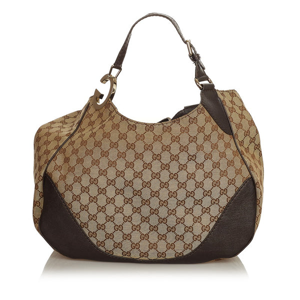 グッチ GGキャンバス 203504 ブラウン ベージュ キャンバス レザー ショルダーバッグ レディース GUCCI 【中古】