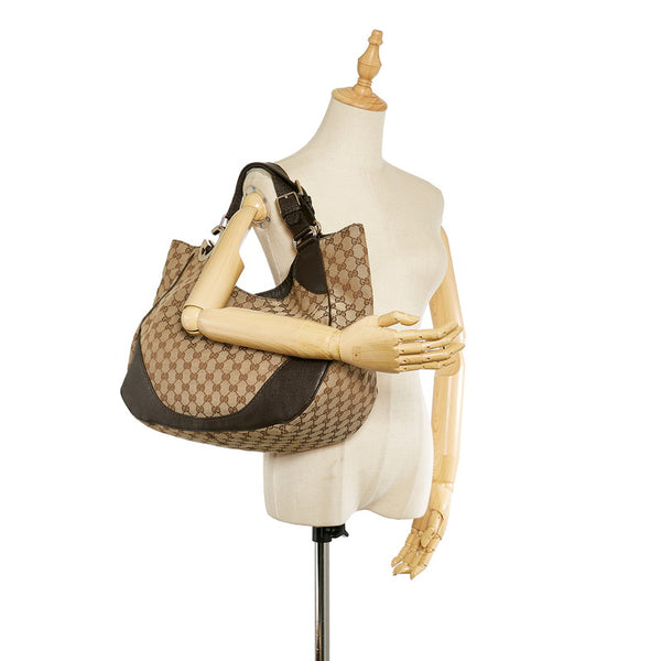 グッチ GGキャンバス 203504 ブラウン ベージュ キャンバス レザー ショルダーバッグ レディース GUCCI 【中古】