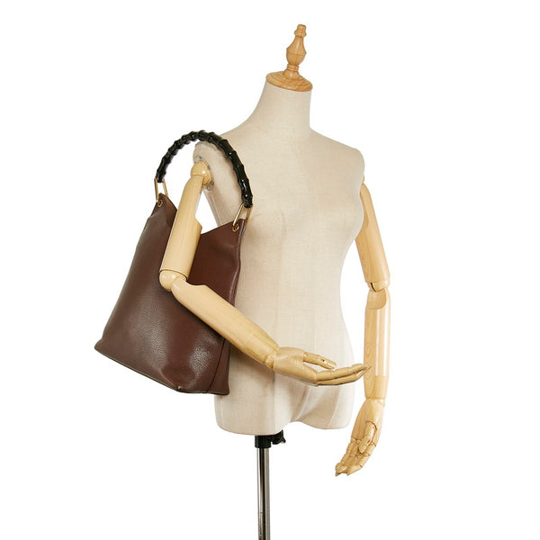 グッチ バンブー 001 1881 ブラウン レザー 肩掛け ショルダーバッグ レディース GUCCI 【中古】