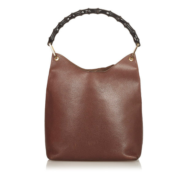グッチ バンブー 001 1881 ブラウン レザー 肩掛け ショルダーバッグ レディース GUCCI 【中古】