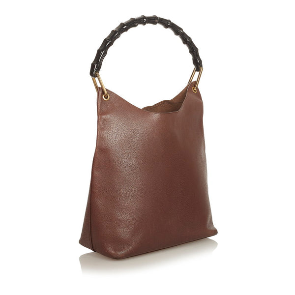 グッチ バンブー 001 1881 ブラウン レザー 肩掛け ショルダーバッグ レディース GUCCI 【中古】
