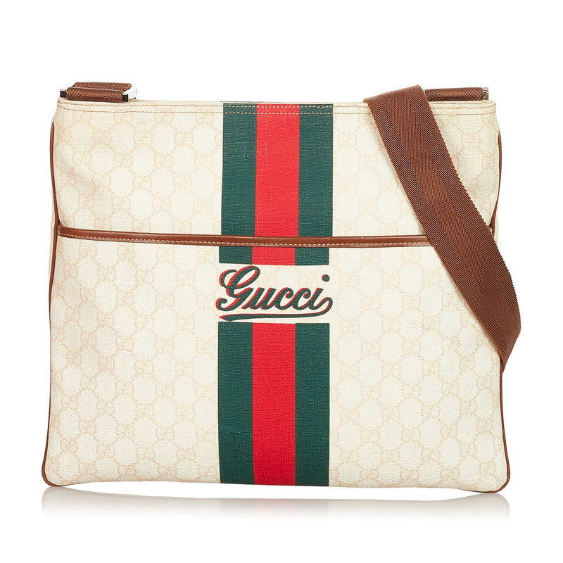 グッチ GGスプリーム シェリーライン 189816 ホワイト PVC レザー 斜め掛け ショルダーバッグ メンズ GUCCI 【中古】