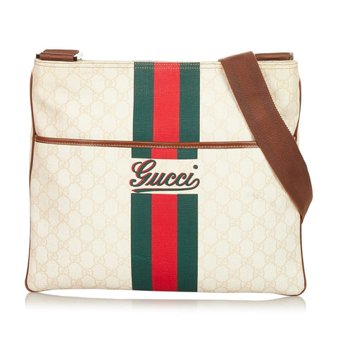グッチ GGスプリーム シェリーライン 189816 ホワイト PVC レザー 斜め掛け ショルダーバッグ メンズ GUCCI 【中古】