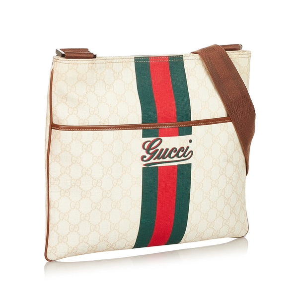 グッチ GGスプリーム シェリーライン 189816 ホワイト PVC レザー 斜め掛け ショルダーバッグ メンズ GUCCI 【中古】