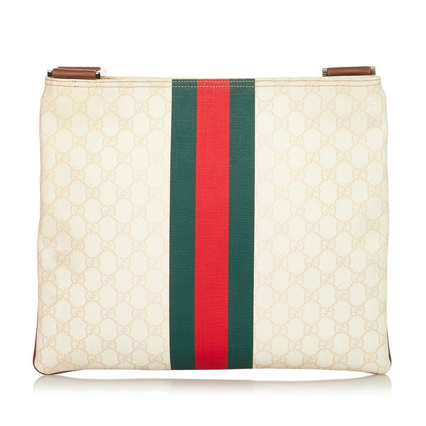 グッチ GGスプリーム シェリーライン 189816 ホワイト PVC レザー 斜め掛け ショルダーバッグ メンズ GUCCI 【中古】