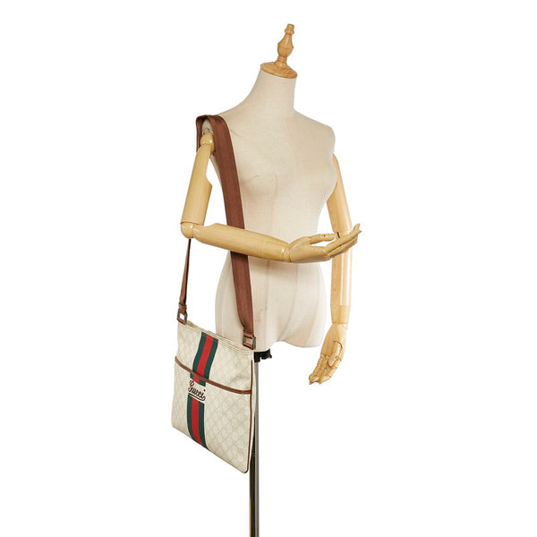 グッチ GGスプリーム シェリーライン 189816 ホワイト PVC レザー 斜め掛け ショルダーバッグ メンズ GUCCI 【中古】