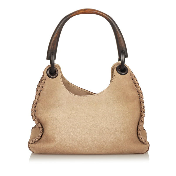 グッチ ウッドハンドル 106237 ベージュ ブラウン スウェード ワンショルダー レディース GUCCI 【中古】