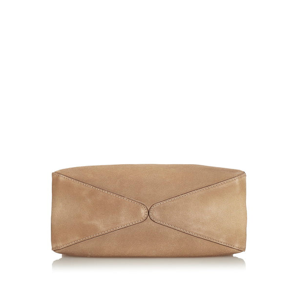 グッチ ウッドハンドル 106237 ベージュ ブラウン スウェード ワンショルダー レディース GUCCI 【中古】