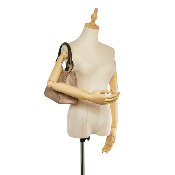 グッチ ウッドハンドル 106237 ベージュ ブラウン スウェード ワンショルダー レディース GUCCI 【中古】