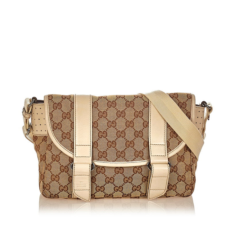 グッチ ＧＧキャンバス 145858 ベージュ ホワイト キャンバス レザー 斜め掛け ショルダーバッグ レディース GUCCI 【中古】