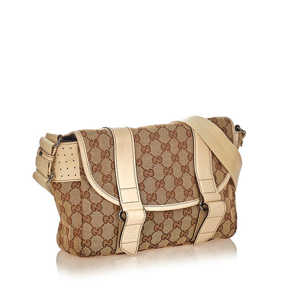 グッチ ＧＧキャンバス 145858 ベージュ ホワイト キャンバス レザー 斜め掛け ショルダーバッグ レディース GUCCI 【中古】