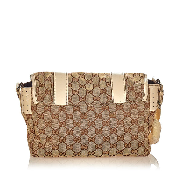 グッチ ＧＧキャンバス 145858 ベージュ ホワイト キャンバス レザー 斜め掛け ショルダーバッグ レディース GUCCI 【中古】