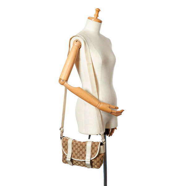 グッチ ＧＧキャンバス 145858 ベージュ ホワイト キャンバス レザー 斜め掛け ショルダーバッグ レディース GUCCI 【中古】