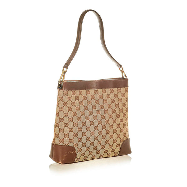 グッチ ＧＧキャンバス 33900 ベージュ ブラウン キャンバス レザー ワンショルダー レディース GUCCI 【中古】