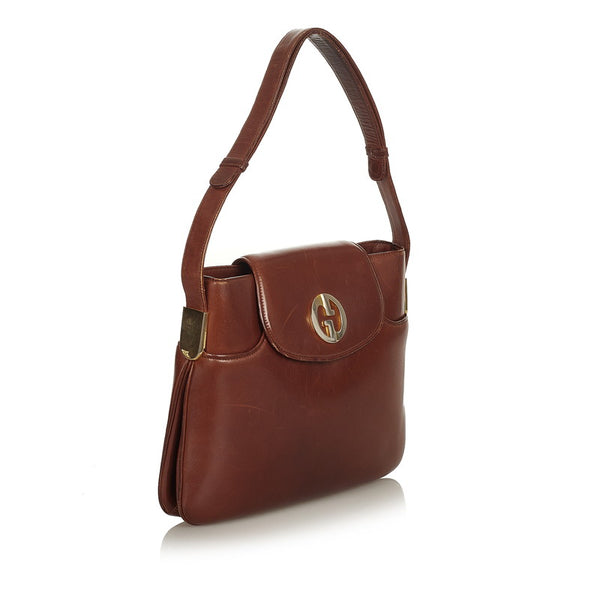 グッチ オールドグッチ ブラウン レザー ショルダーバッグ レディース GUCCI 【中古】