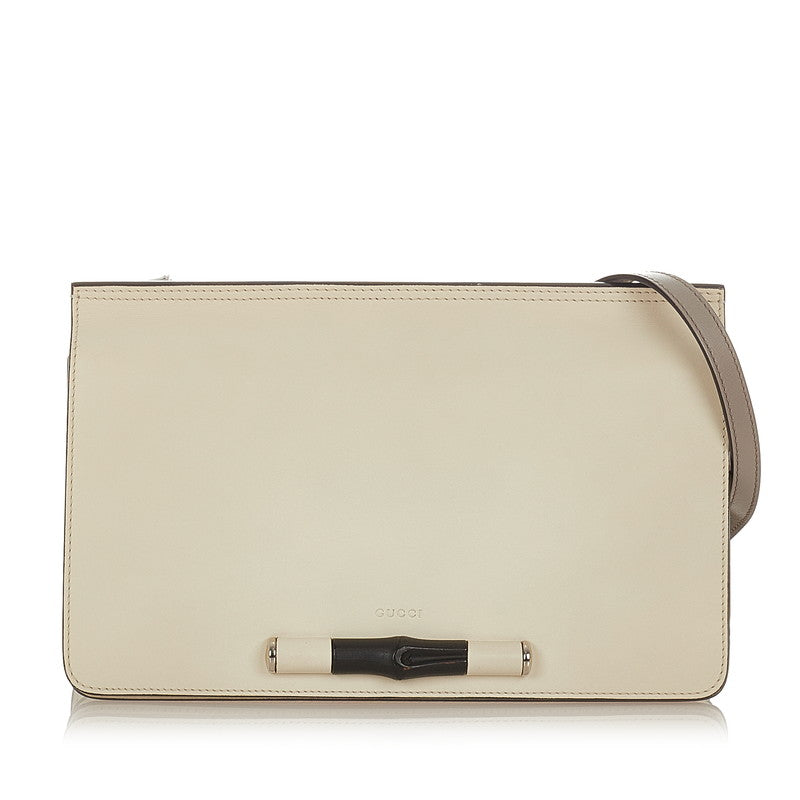 グッチ バンブー 370817 ホワイト グレー レザー 肩掛け ショルダーバッグ レディース GUCCI 【中古】