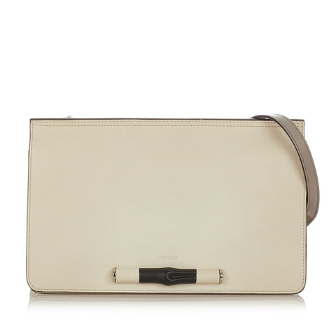 グッチ バンブー 370817 ホワイト グレー レザー 肩掛け ショルダーバッグ レディース GUCCI 【中古】