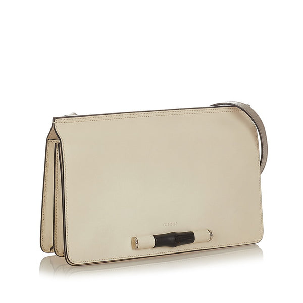 グッチ バンブー 370817 ホワイト グレー レザー 肩掛け ショルダーバッグ レディース GUCCI 【中古】