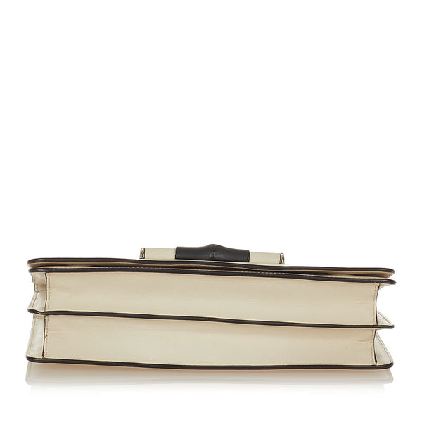 グッチ バンブー 370817 ホワイト グレー レザー 肩掛け ショルダーバッグ レディース GUCCI 【中古】