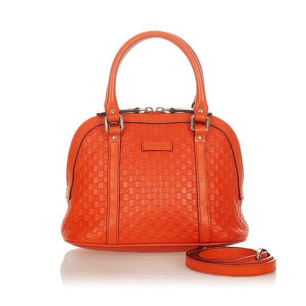 グッチ マイクログッチシマ 449654 オレンジ レザー ハンドバッグ ショルダーバッグ 2WAY レディース GUCCI 【中古】