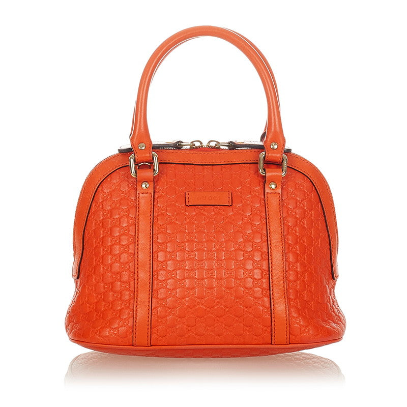 グッチ マイクログッチシマ 449654 オレンジ レザー ハンドバッグ ショルダーバッグ 2WAY レディース GUCCI 【中古】