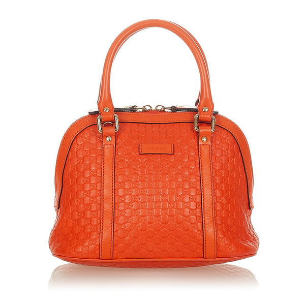 グッチ マイクログッチシマ 449654 オレンジ レザー ハンドバッグ ショルダーバッグ 2WAY レディース GUCCI 【中古】