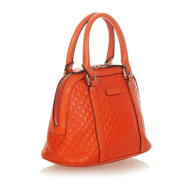 グッチ マイクログッチシマ 449654 オレンジ レザー ハンドバッグ ショルダーバッグ 2WAY レディース GUCCI 【中古】