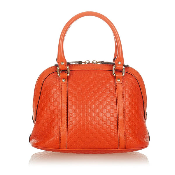 グッチ マイクログッチシマ 449654 オレンジ レザー ハンドバッグ ショルダーバッグ 2WAY レディース GUCCI 【中古】