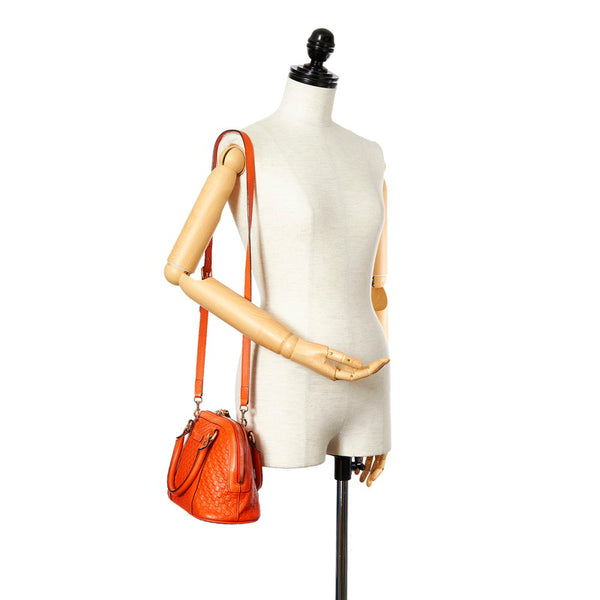 グッチ マイクログッチシマ 449654 オレンジ レザー ハンドバッグ ショルダーバッグ 2WAY レディース GUCCI 【中古】